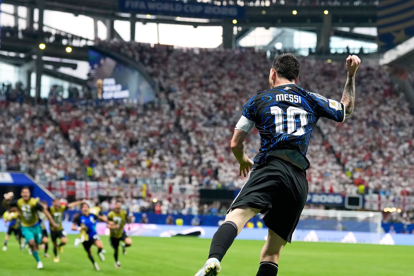 Lionel Messi celebrando en la semifinal Argentina-Inglaterra del Mundial 2026